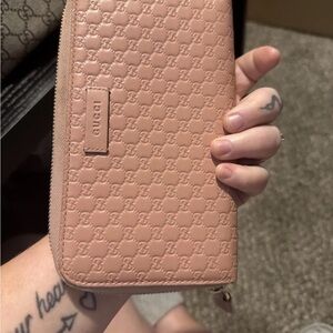 Gucci Micro Guccissima GG Large Pink Zip Around Wallet